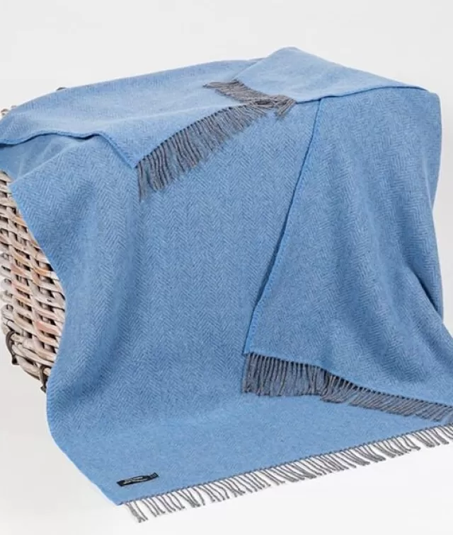 Sweater Shop Wool and Cashmere Blue Herringbone Throw Col: 1403