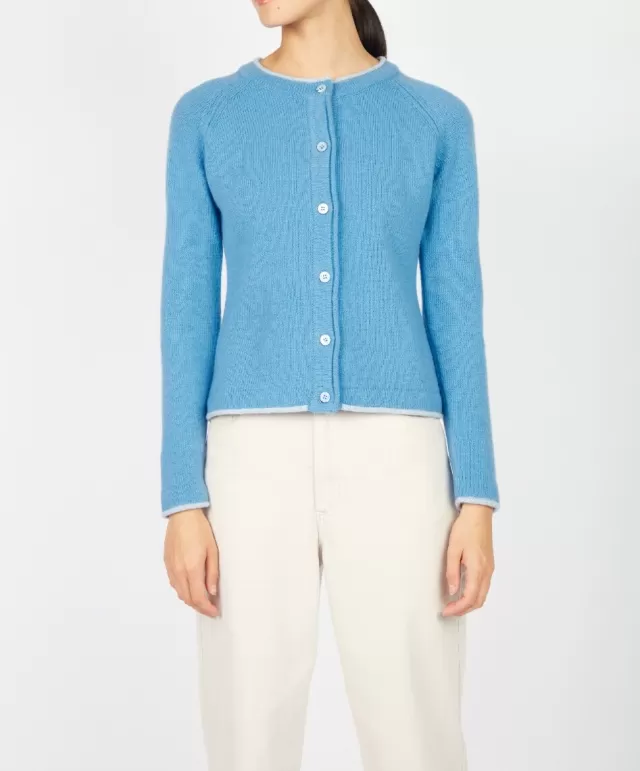 Women Sweater Shop Wool and Cashmere Cardigan Azure Blue