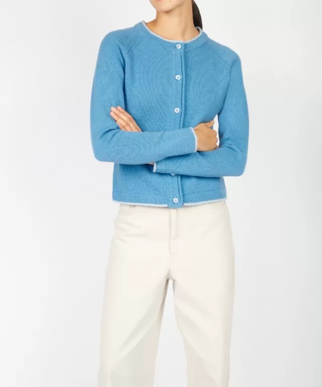 Women Sweater Shop Wool and Cashmere Cardigan Azure Blue