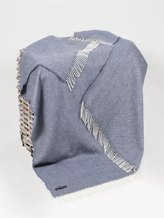 Sweater Shop Wool and Cashmere Dusty Blue Herringbone Col:1476