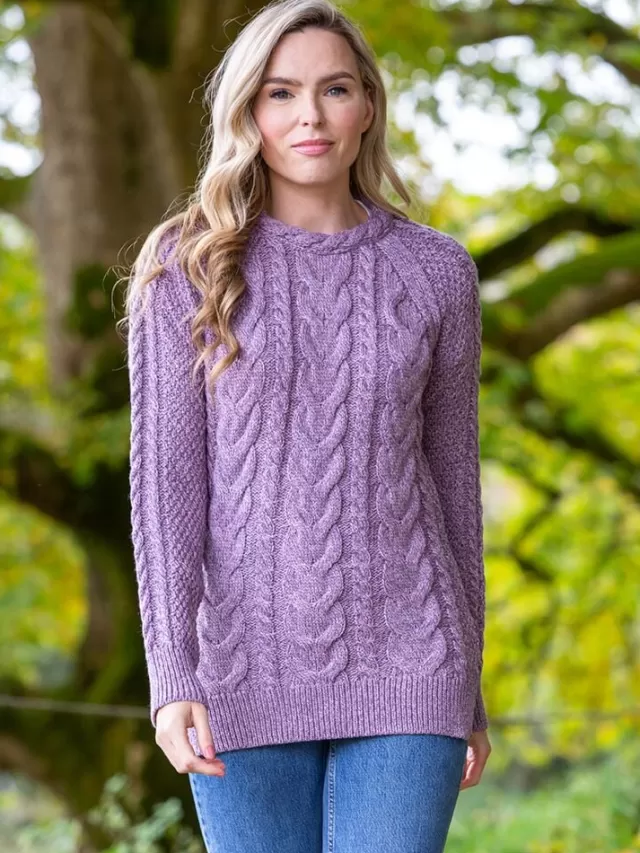 Women Sweater Shop Wool and Cashmere Fitted Crew Lavender