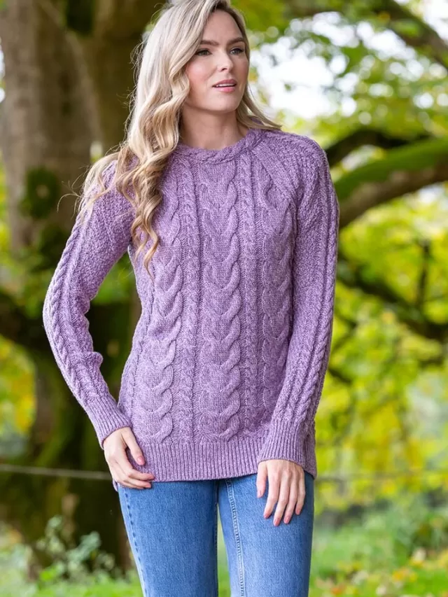 Women Sweater Shop Wool and Cashmere Fitted Crew Lavender