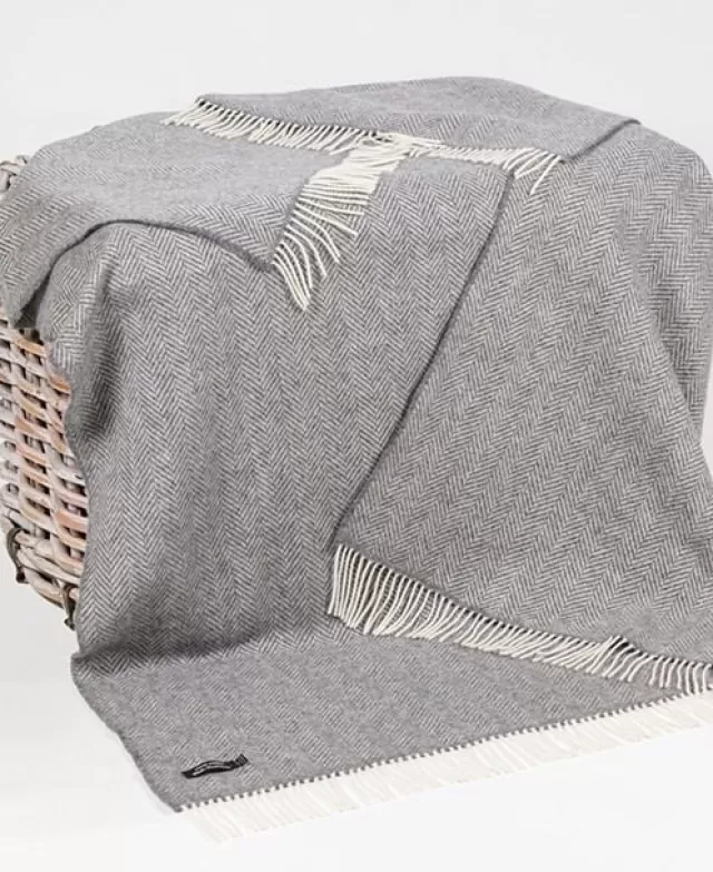 Sweater Shop Wool and Cashmere Grey Herringbone Throw Col: 1474