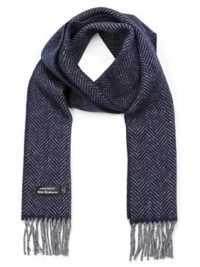 Sweater Shop Wool and Cashmere Herringbone Scarf - Navy 2425