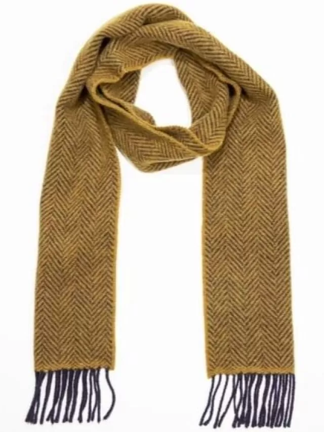 Women Sweater Shop Wool and Cashmere Herringbone Scarf Mustard - 2444