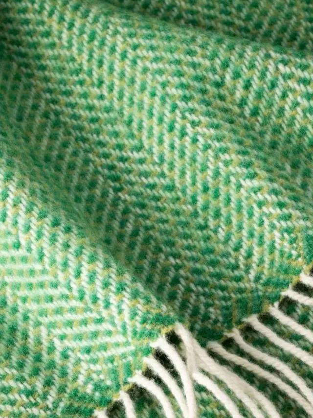 Sweater Shop Wool and Cashmere Herringbone Throw Green Col.1491