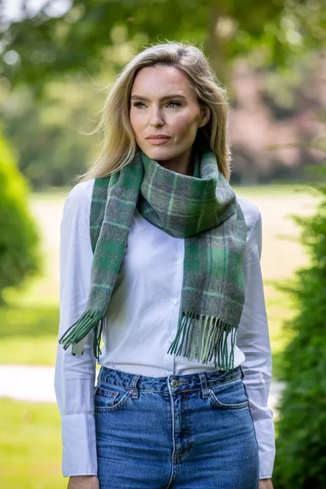 Women Sweater Shop Wool and Cashmere Scarf Green Tartan