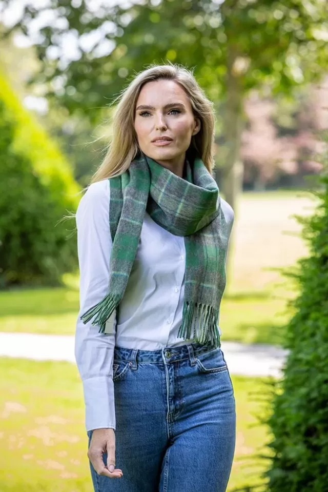 Women Sweater Shop Wool and Cashmere Scarf Green Tartan