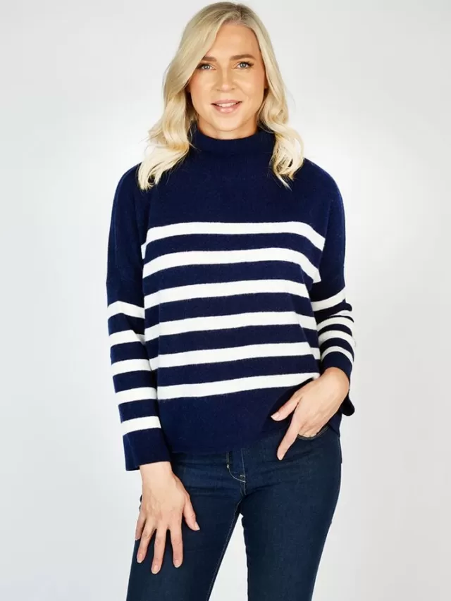 Women Sweater Shop Wool and Cashmere Sweater - Navy Stripe