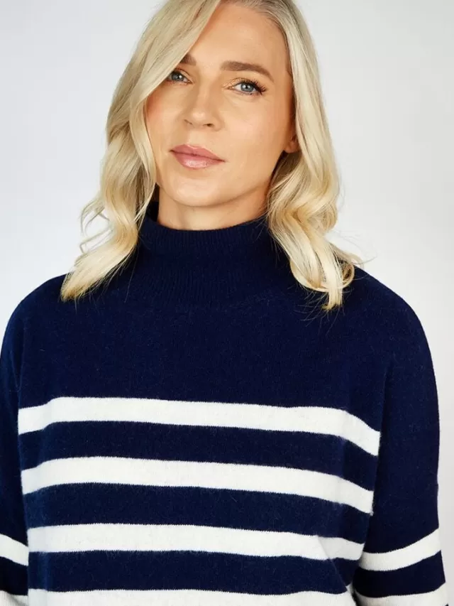 Women Sweater Shop Wool and Cashmere Sweater - Navy Stripe